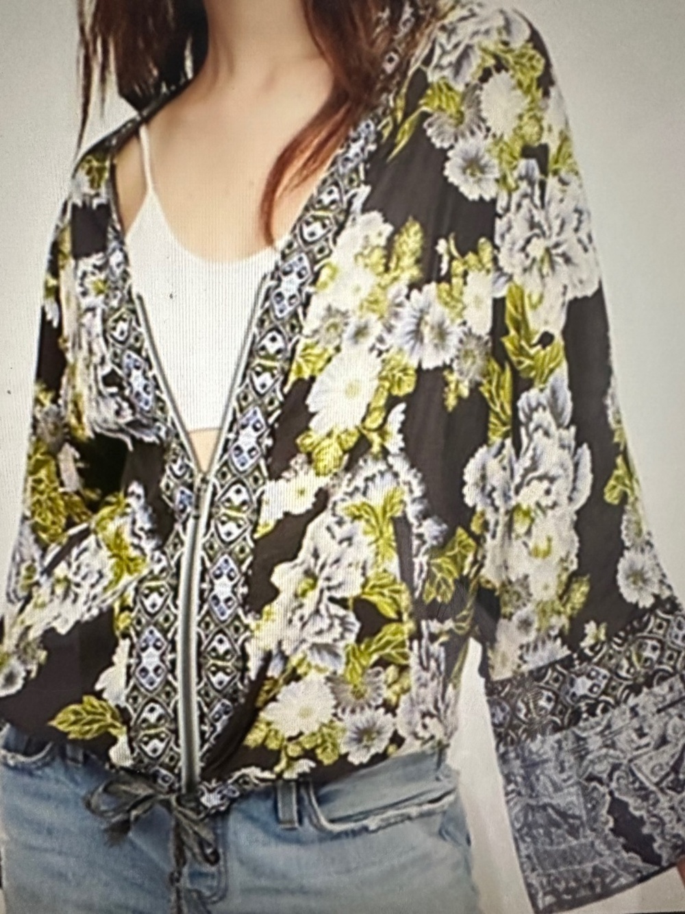 Free People Wild Flower Cinched zip-up blouse/ Jacket.